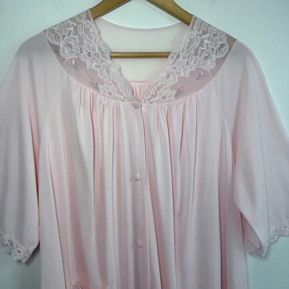 Vintage Shadowline Pink Lace Nightgown Dress Size‎ Large Made in USA Coquette